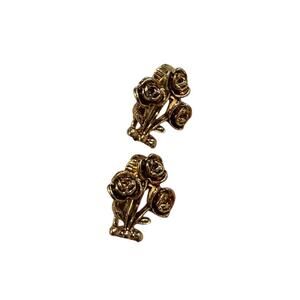 Vintage Gold Tone Rose Bush Clip On Earrings (SF10)